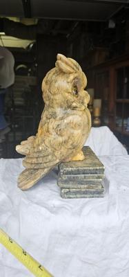 Vintage Italian Alabaster Wise Owl Sculpture Very Heavy Owl, made in Italy