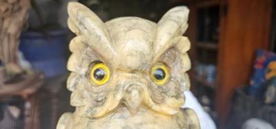 Vintage Italian Alabaster Wise Owl Sculpture Very Heavy Owl, made in Italy