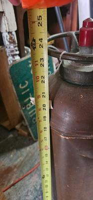 Antique Columbia Defense Fire Corp fire extinguisher 24" tall Copper and Brass