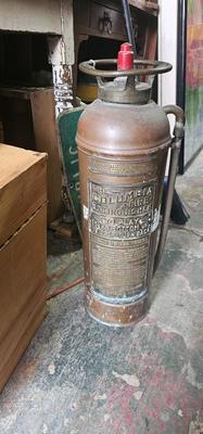 Antique Columbia Defense Fire Corp fire extinguisher 24" tall Copper and Brass