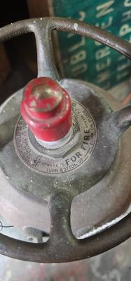 Antique Columbia Defense Fire Corp fire extinguisher 24" tall Copper and Brass