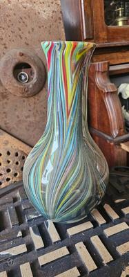 Wonderful Italian Filigrana Optic Swirl Murano Glass Vase 14" tall