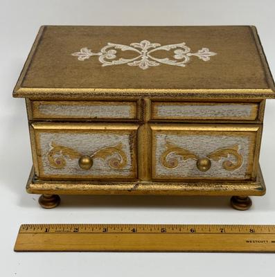 Florrentine - style musical jewelry box gold gilt with red velvet interior