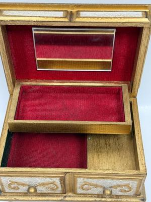 Florrentine - style musical jewelry box gold gilt with red velvet interior