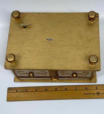 Florrentine - style musical jewelry box gold gilt with red velvet interior