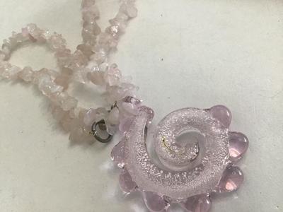 Pink Quartz Crystal With pink Glass Pendant