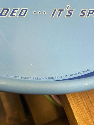 Vintage Lt Blue Pabst Blue Ribbon Beer Metal Advertising Serving Tray