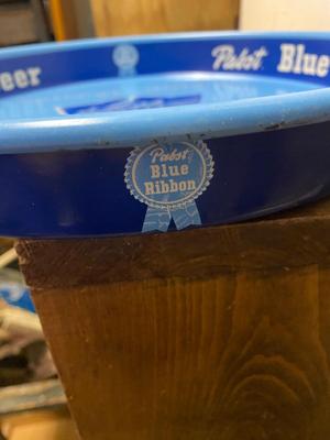 Vintage Lt Blue Pabst Blue Ribbon Beer Metal Advertising Serving Tray