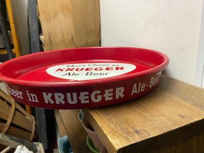 Vintage metal Krueger Ale-Beer serving tray, Newark brewery!
