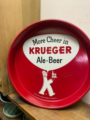 Vintage metal Krueger Ale-Beer serving tray, Newark brewery!