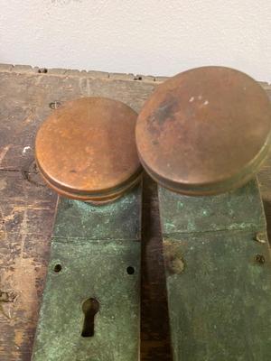 2 Vintage Brass 7 In. Plate Passage Door Knob Set