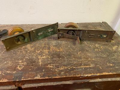 2 Vintage Brass 7 In. Plate Passage Door Knob Set