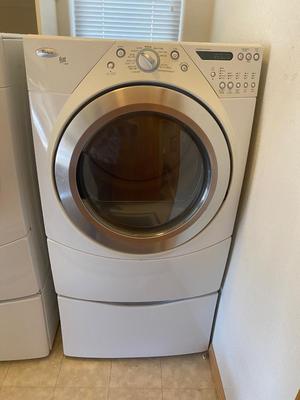 WHIRLPOOL DUET ELECTRIC DRYER MODEL: WED9600TW1 WITH PEDESTAL DRAWER