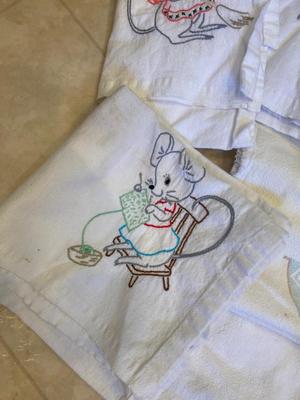 VINTAGE EMBROIDERED TEA TOWELS AND FLOWER SACK TEA TOWEL MATERIAL