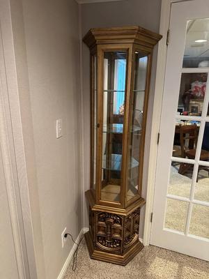 NARROW LIGHTED CURIO CABINET W/MIRRORED BACK