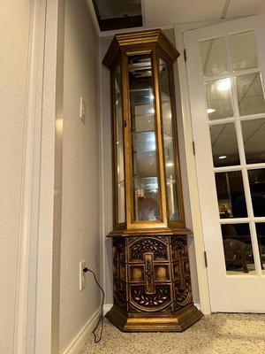 NARROW LIGHTED CURIO CABINET W/MIRRORED BACK