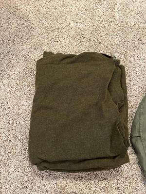 1960'S US ARMY ISSUED WOOL BLANKET, COAT AND DUFFEL BAG