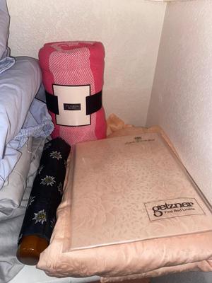 QUEEN SHEETS, DUVET COVER/W MATCHING THROW PILLOW CASE COVER, AND VICTORIA SECRETS BLANKET