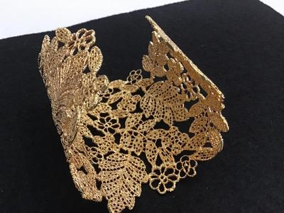 EManco Adjustable Lace Wide Cuff Gold Tone Filagree