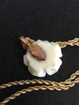 Carved Resin Cream Vintage Rose Pendant on Chain