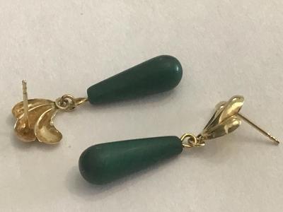 Malachite Drop Earrings 14 Gold