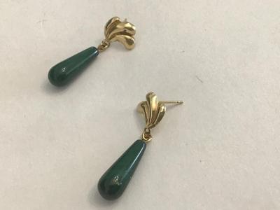 Malachite Drop Earrings 14 Gold