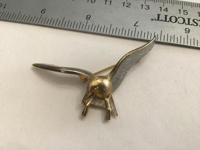 Pewter Seagull Brooch Vintage