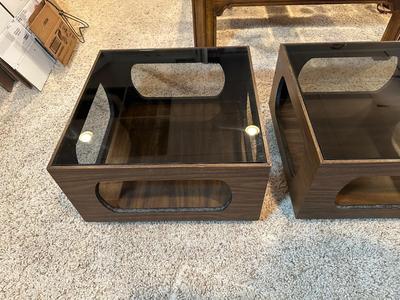 2 MATCHING END TABLES AND A WALL CLOCK