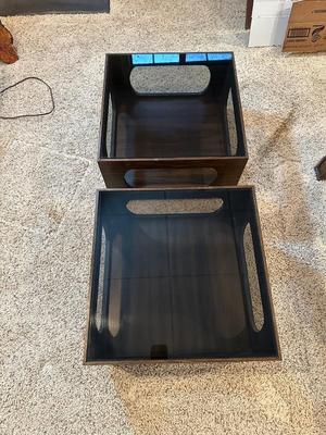 2 MATCHING END TABLES AND A WALL CLOCK