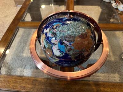INLAID SEMI-PRECIOUS STONE WORLD GLOBE WITH A COMPASS