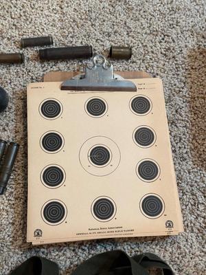 PAPER TARGETS, MILITARY CANVAS BAGS, SPENT SHELLS, CARBINE MAGAZINES AND MORE