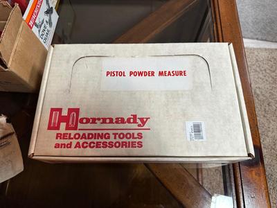 HORNADY PISTOL POWDER MEASURE FOR RELOADING, SPENT SHOTGUN SHELLS FOR RELOADING AND BORE CLEANING BRUSHES