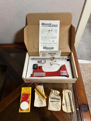 HORNADY MODEL M DELUXE SCALE FOR RELOADING, BORE CLEANING BRUSHES AND GUN CLEANING PATCHES