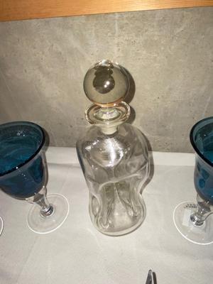 HOUR GLASS SHAPED DECANTER, CORSICA HOME GOBLETS, & HEAVY GLASS WHALE