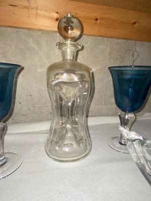 HOUR GLASS SHAPED DECANTER, CORSICA HOME GOBLETS, & HEAVY GLASS WHALE