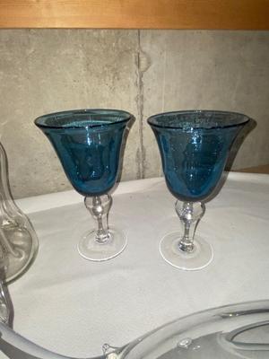 HOUR GLASS SHAPED DECANTER, CORSICA HOME GOBLETS, & HEAVY GLASS WHALE