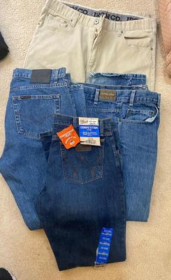 MENS HARLEY DAVIDSON, WRANGLER, KIRKLAND, AND IRON CO JEANS