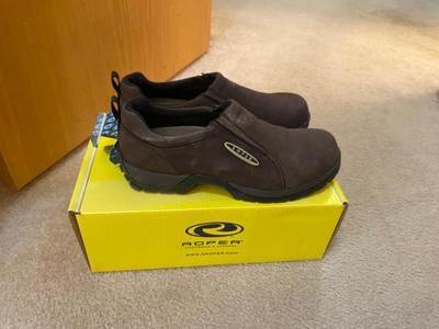 BRAND NEW MEN’S WATERPROOF DARK BROWN SLIP ON ROPER SHOES, SIZE 10D
