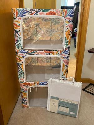 TIDY & CO. (4) MEDIUM COLLAPSIBLE STORAGE BOXES AND TABLE PAD