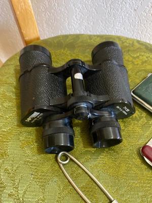 SWISS ARMY KNIFE, DOTLINE BINOCULARS, UNIQUE, SAFETY PIN, AND POCKET BINOCULAR