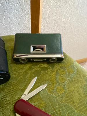SWISS ARMY KNIFE, DOTLINE BINOCULARS, UNIQUE, SAFETY PIN, AND POCKET BINOCULAR
