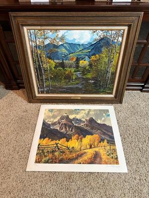 "THE JOY IS IN THE JOURNEY" OIL PAINTING BY MARY HART AND A PRINT SIGNED BY SCHWIERING