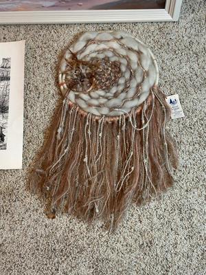 SIGNED SOUTH WEST THEMED OIL PAINTING, NATURAL WEAVING BY JEANIE LINDEMANN AND A PICTURE BY EYERTY