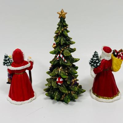 3 pc lot - Christmas Holiday Figurines Santas and Tree