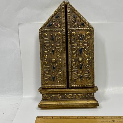 Antique Vintage Triptych - Florentine Gilded Wooden Icon, Madonna Virgin and Child, angels