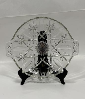 Vintage Anchor Hocking Pressed Glass Cross and Olive Serving Platter With Handles