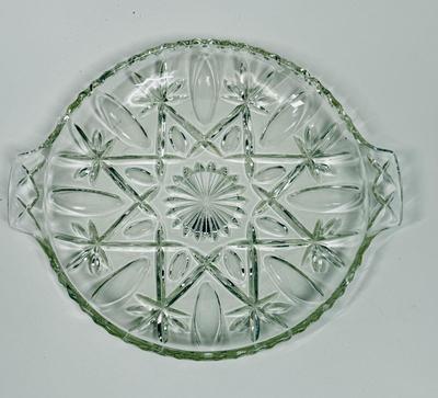 Vintage Anchor Hocking Pressed Glass Cross and Olive Serving Platter With Handles