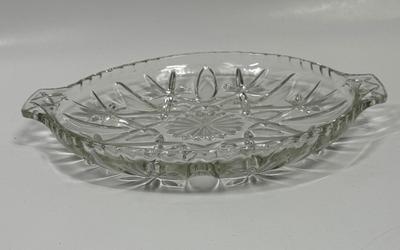 Vintage Anchor Hocking Pressed Glass Cross and Olive Serving Platter With Handles