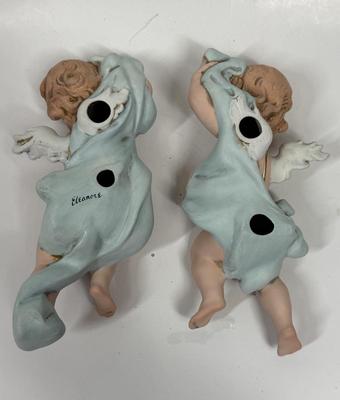 Pair of Ceramic Victorian Cherub Wall Hangings by Eleanore