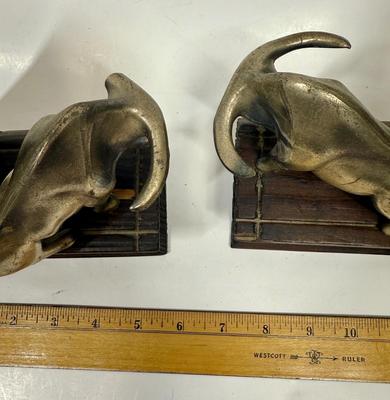 Chunky wood and Metal bull bookend Set of 2 - one bull has damaged horn